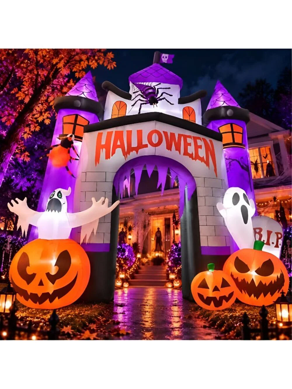 12FT Halloween Inflatable Arch with Ghost Pumpkin Outdoor Yard Decor